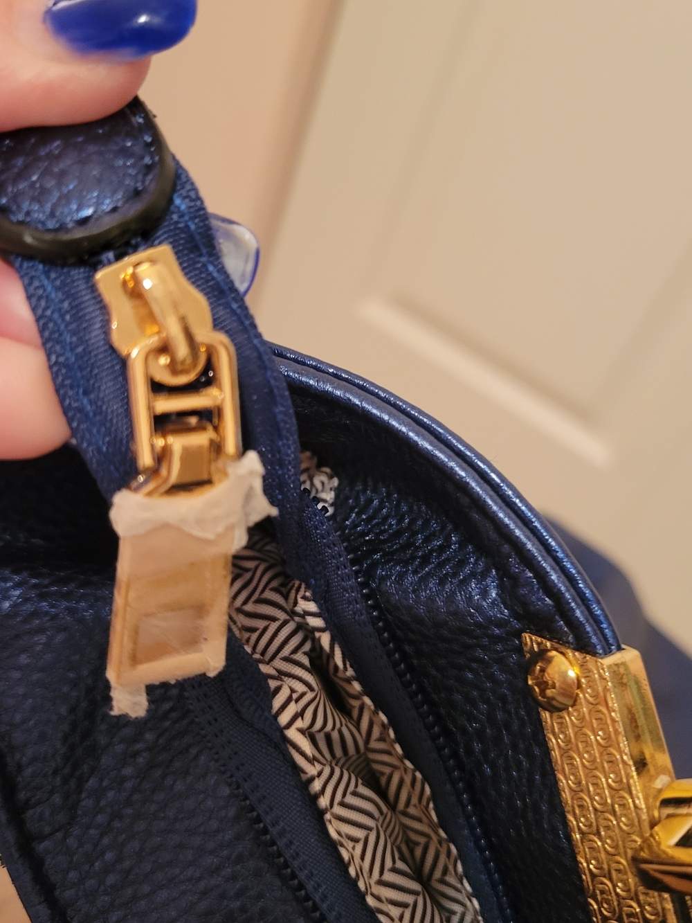 Structured Navy Tote with Gold Hardware - Picture 9 of 14